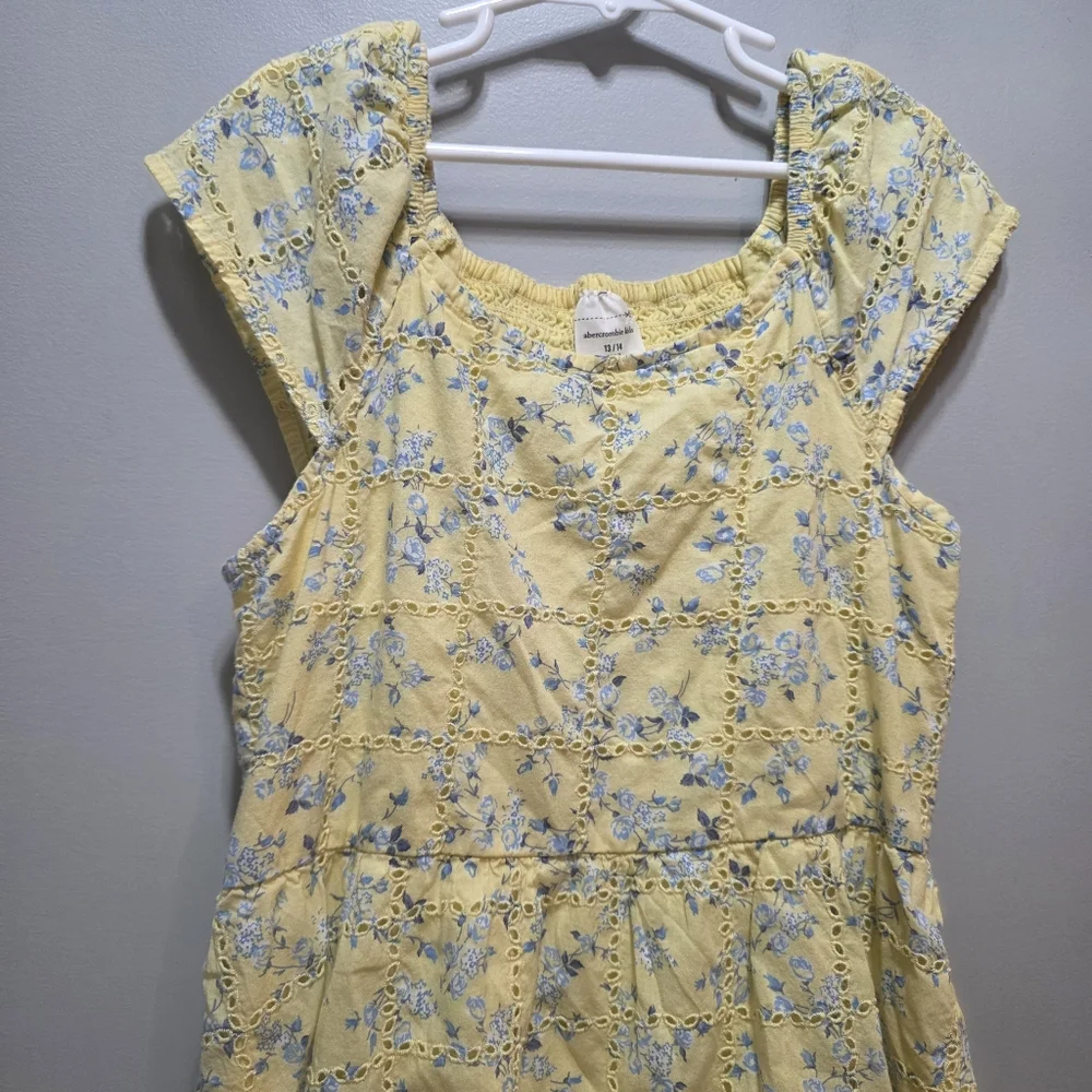 Abercrombie & Fitch Kids Ruffle Sleeve Dress Yellow & Blue Floral Size 13/14 - Picture 7 of 15